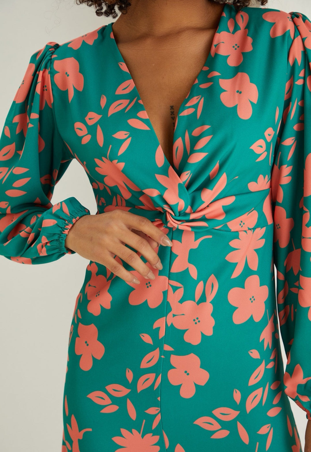 Twist Knot Midi Dress with Slit - Green Floral - By Jenerique image 4