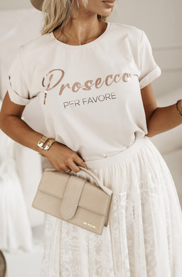 'Prosecco Per Favore' Graphic Printed T Shirt - One Size (8-12) - Ecru image 0