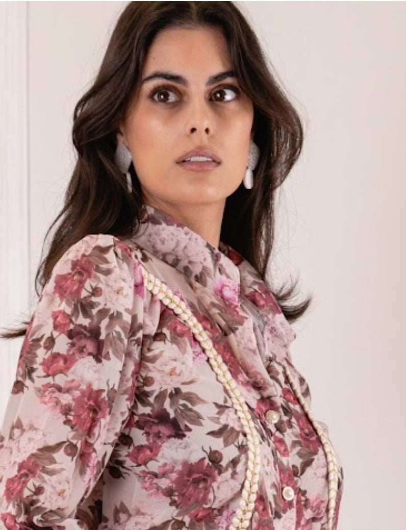 Western Style Blouse in Pink Floral Print  image 1