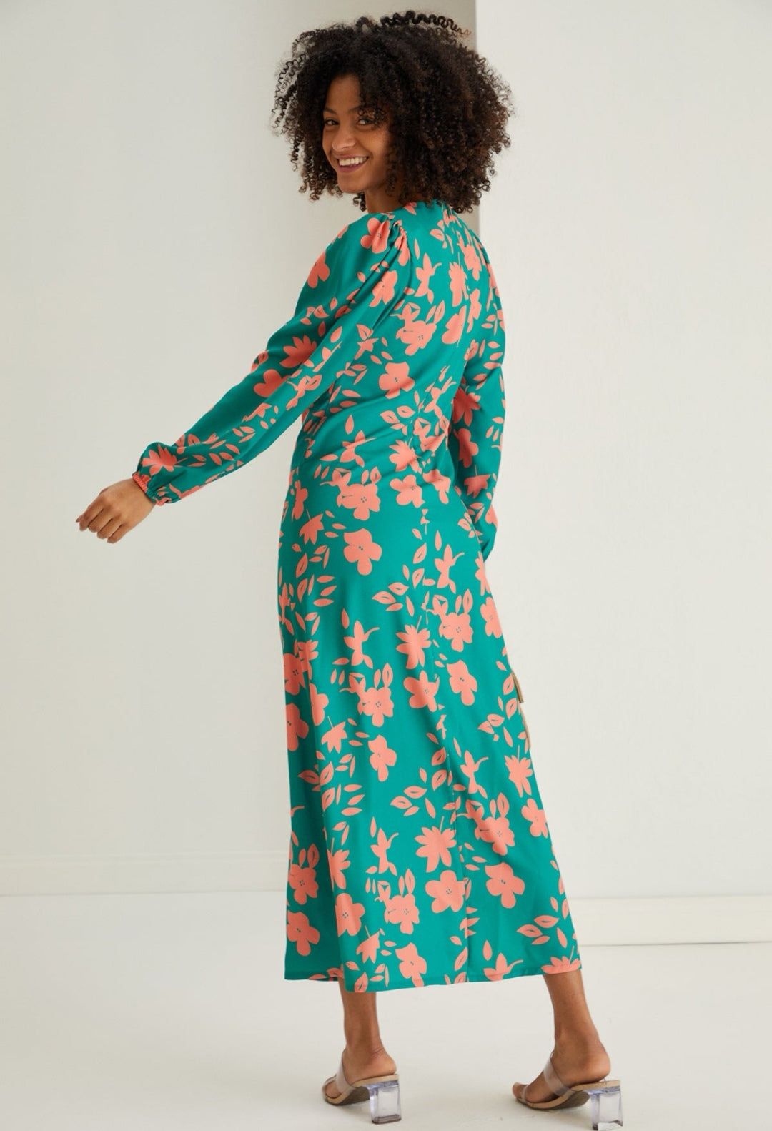 Twist Knot Midi Dress with Slit - Green Floral - By Jenerique image 3