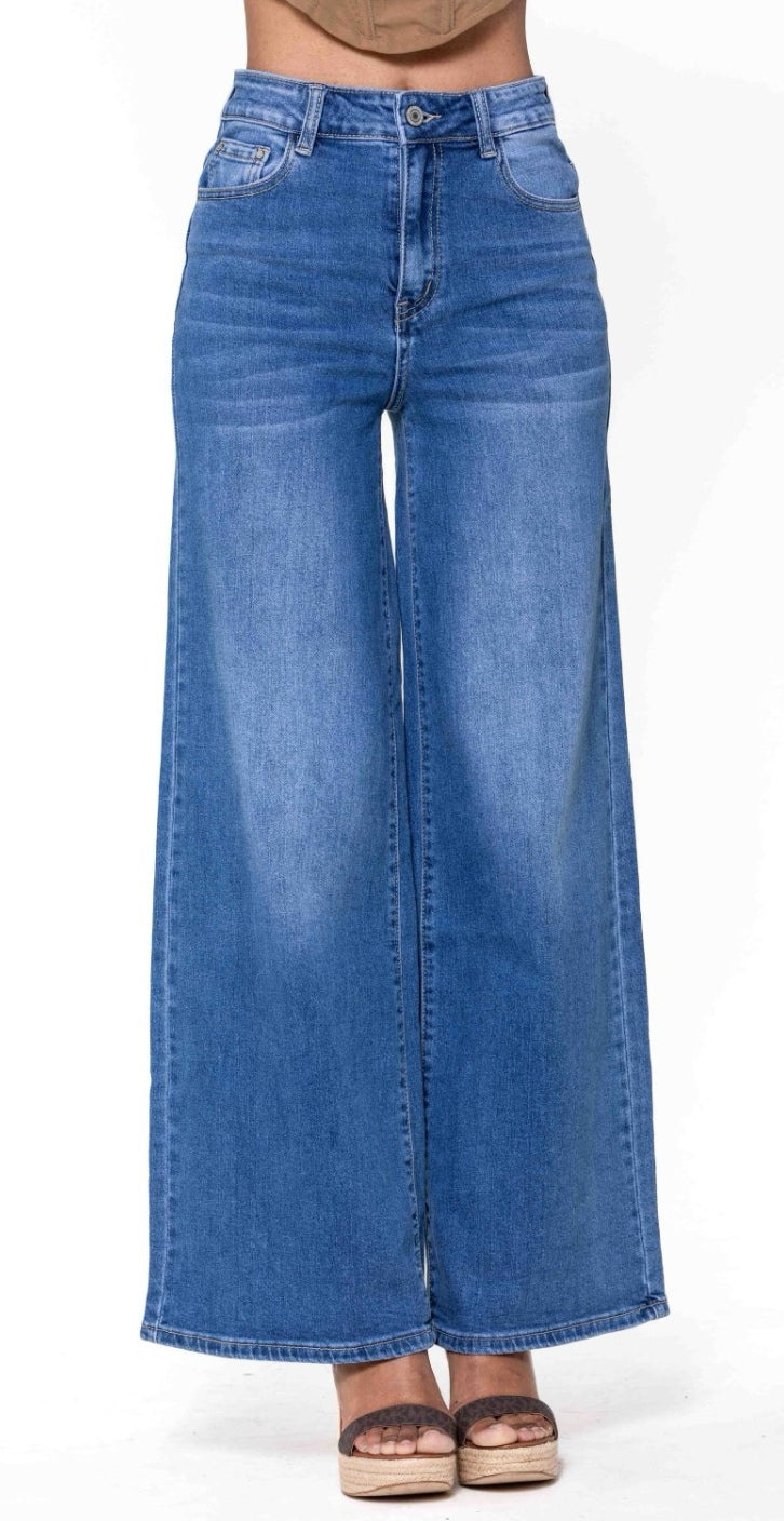 Wide Leg High Waist Stretch Blue Denim  image 4