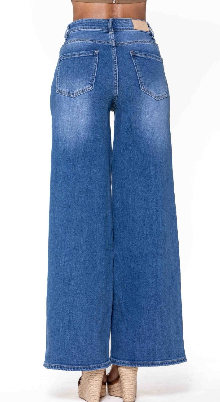 Wide Leg High Waist Stretch Blue Denim  image 5