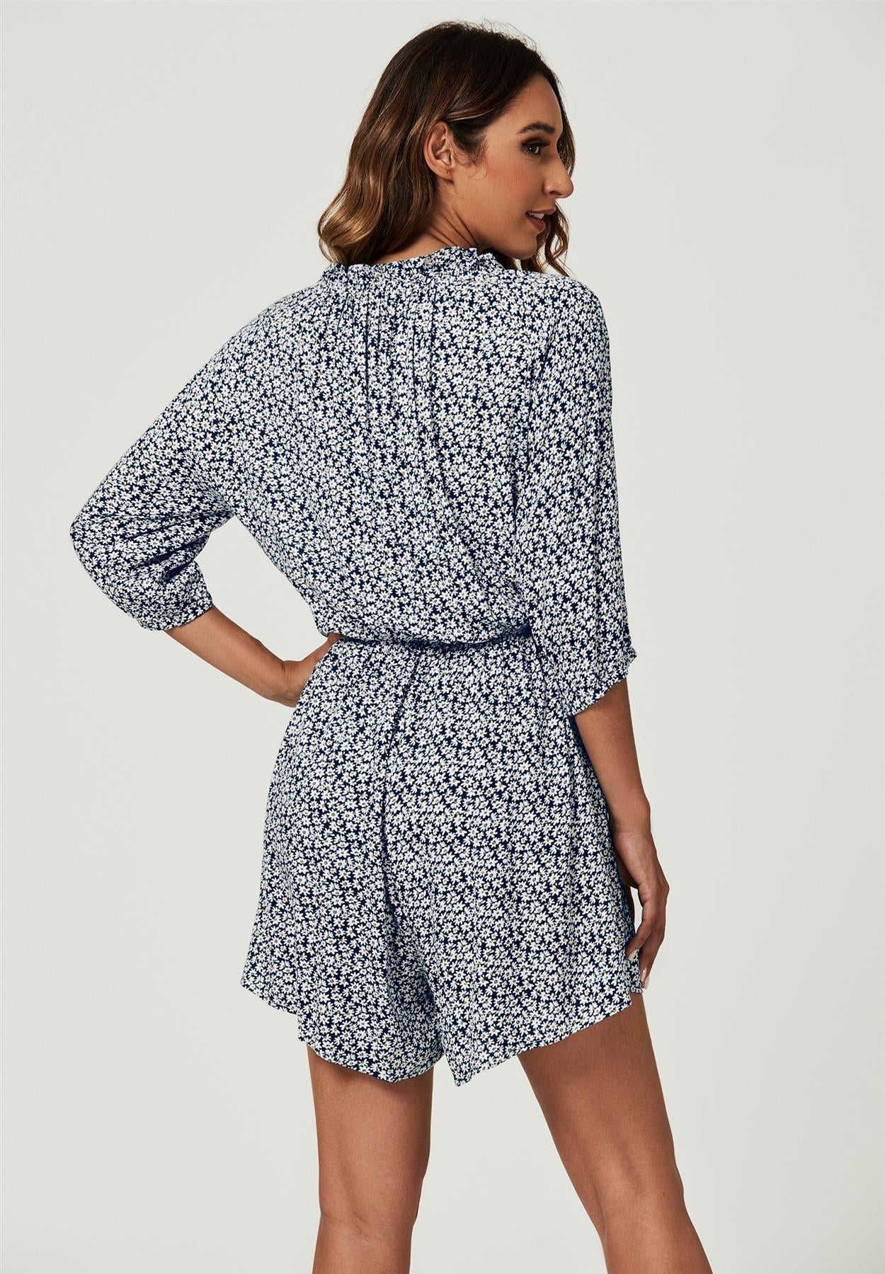 Navy Daisy Floral Print Boho Playsuit