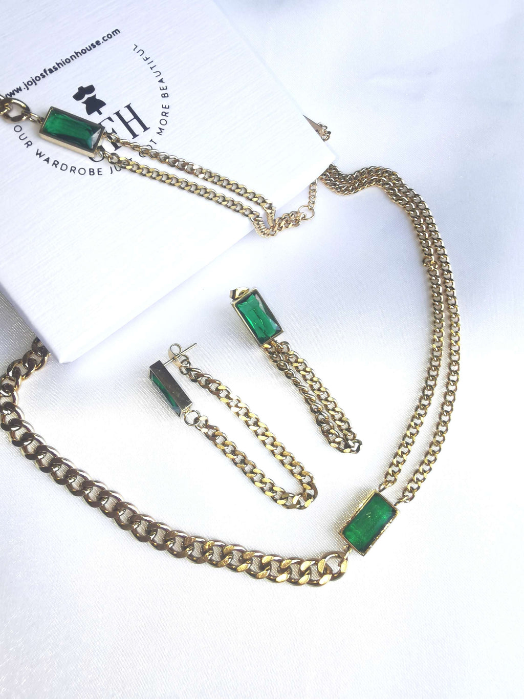 Victoria - Choker Bracelet Earring Set - Emerald image 2
