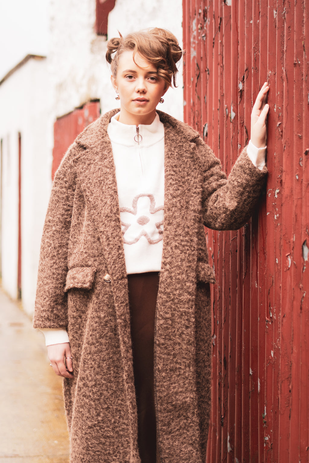 Boucle Oversized Coat in Chocolate - One Size - 10 to 16 image 1