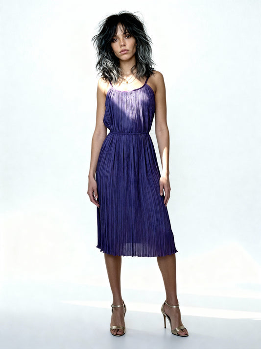 1970s Purple Pleated Disco Dress – UK 6–8