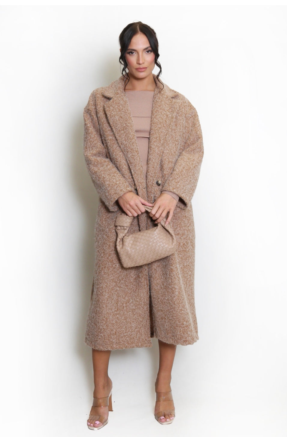 Boucle Oversized Coat in Camel - One Size - 10 to 16 image 1