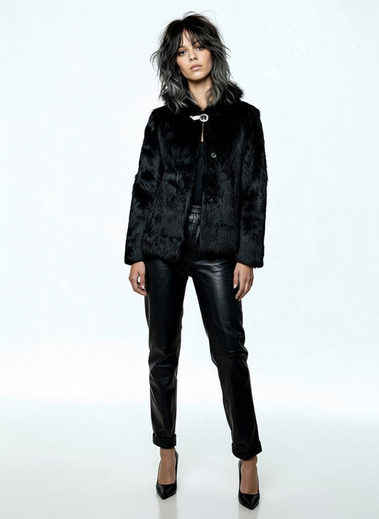 1970s Black Fur Hooded Coat