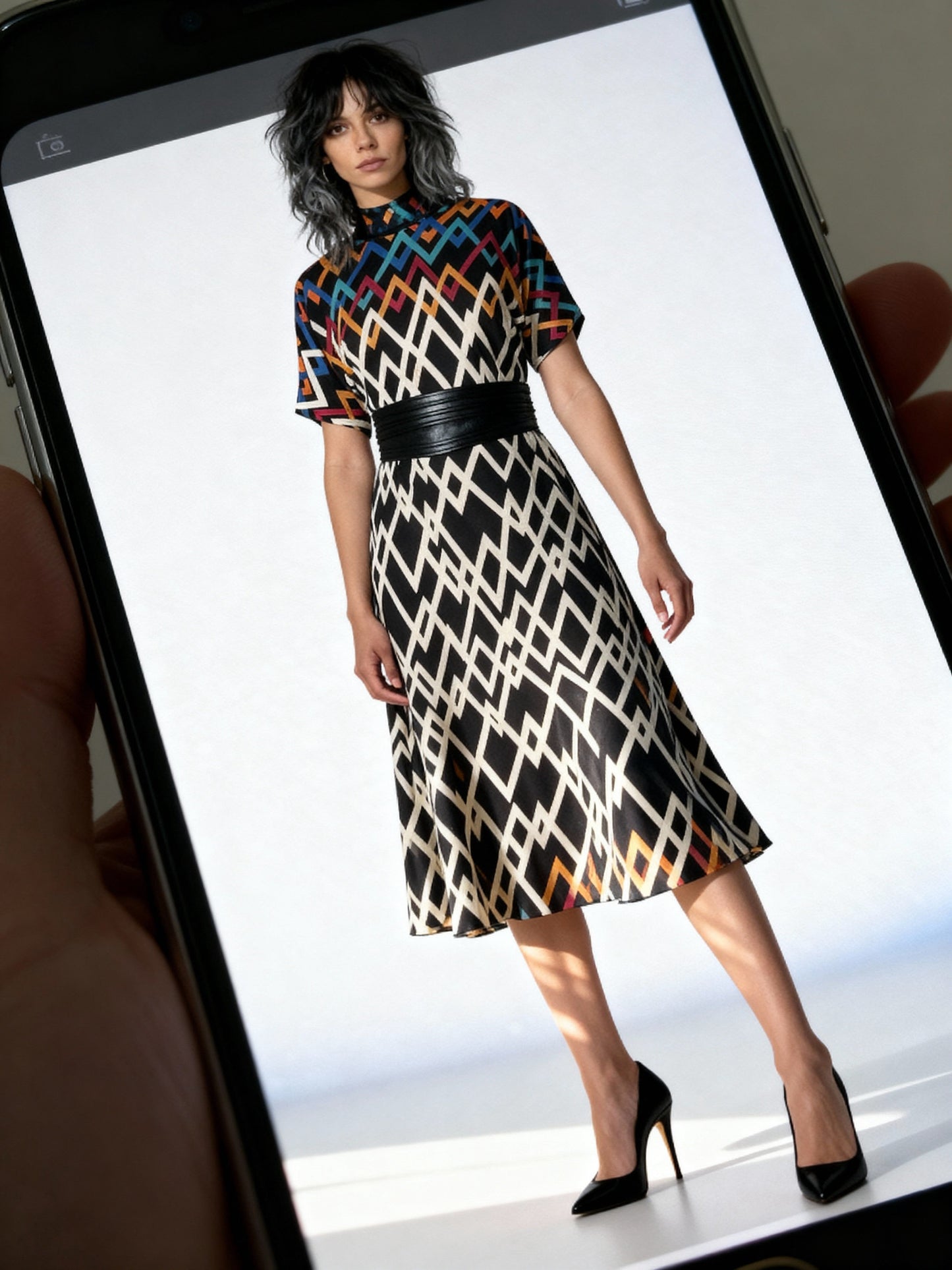Original Vintage 1980's Virginie Paris Geometric Print Dress UK 8 - 12