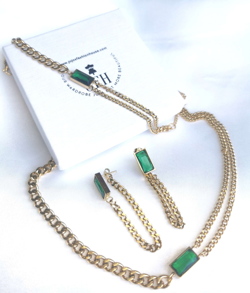 Victoria - Choker Bracelet Earring Set - Emerald image 4