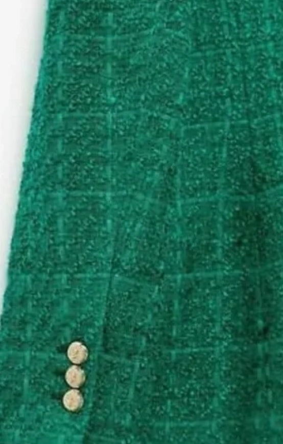 Silver Button Tweed Textured Double Breast Blazer - Lush Green image 3
