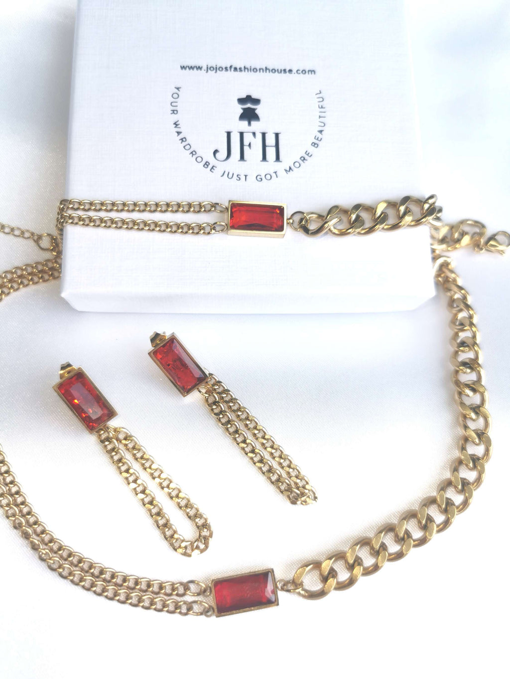 Victoria - Choker Bracelet Earring Set - Ruby image 6