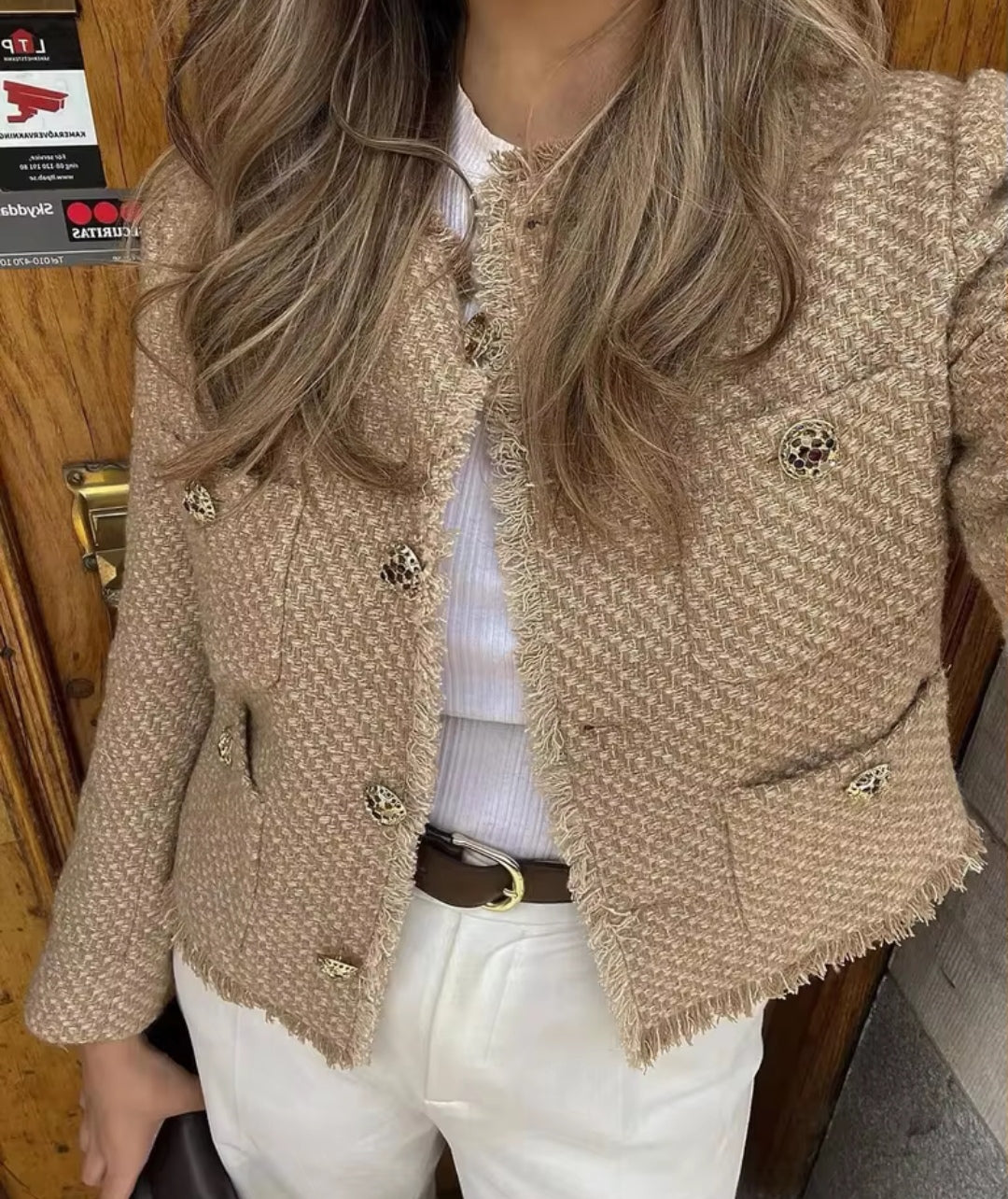 Tweed Gold Button Jacket - Beige image 4