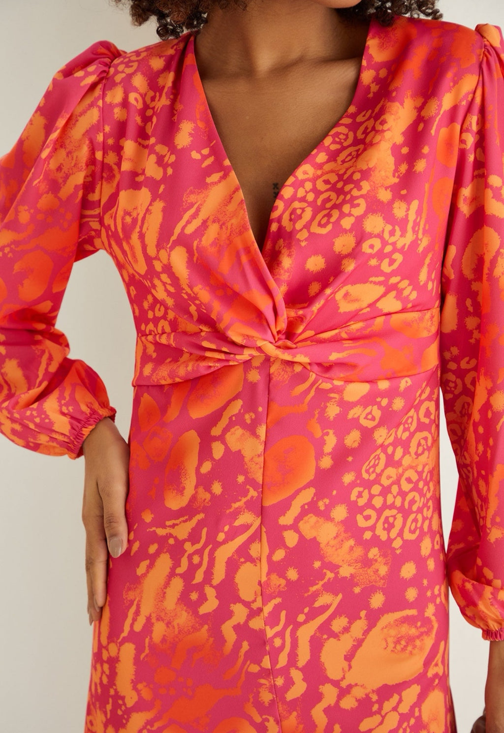 Twist Knot Midi Dress with Slit - Orange Leopard - By Jenerique image 3