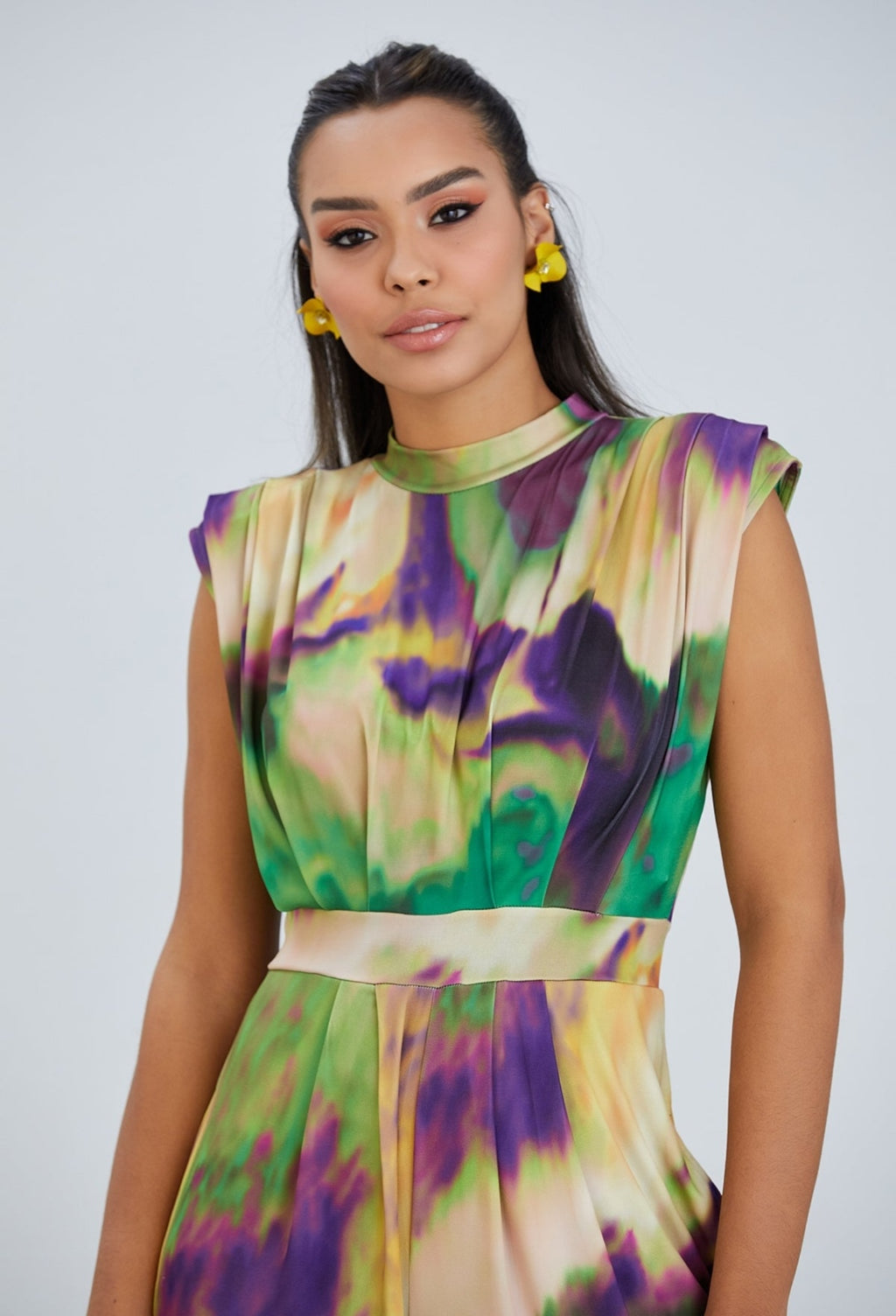 High Neck Jumpsuit in Tie-Dye Print - Green - By Jenerique image 1