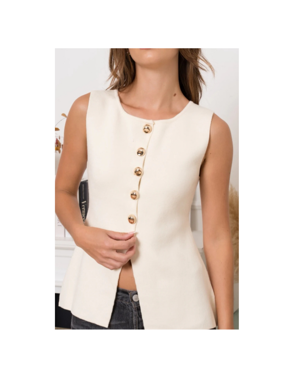 Gold Button Knitted Waistcoat Top image 2