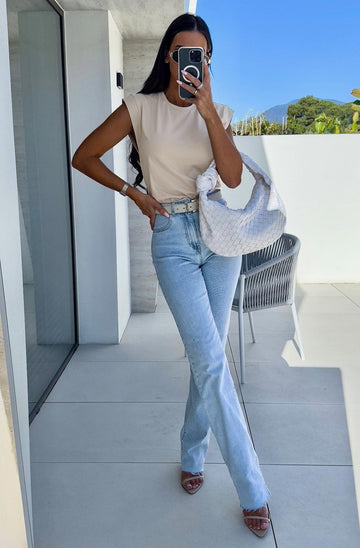 Cap Sleeves T Shirt Top - One Size (8-12) - Stone image 0