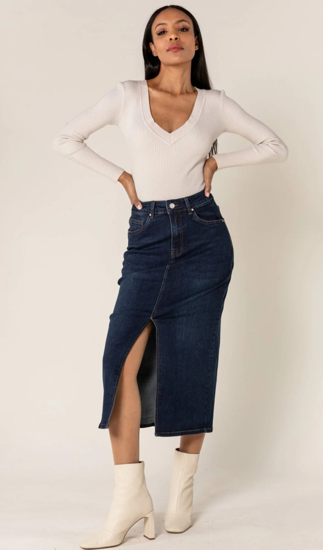 Denim Midaxi Skirt With Front Split image 0