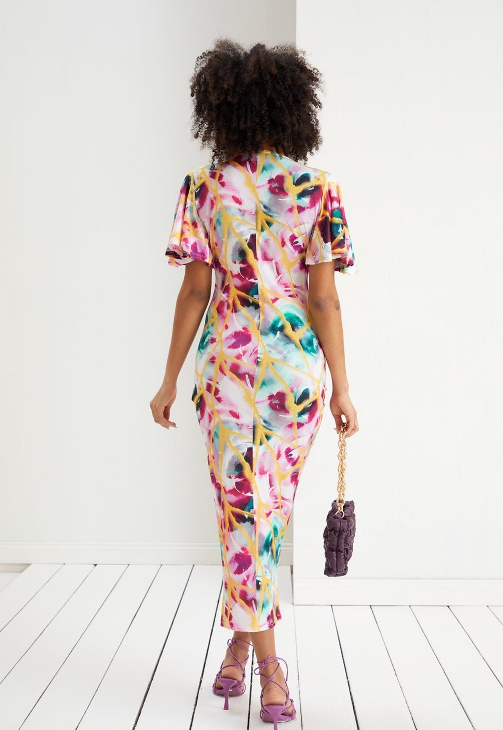 Angel Sleeve Ruffle Drape Style Dress - Print - By Jenerique image 2