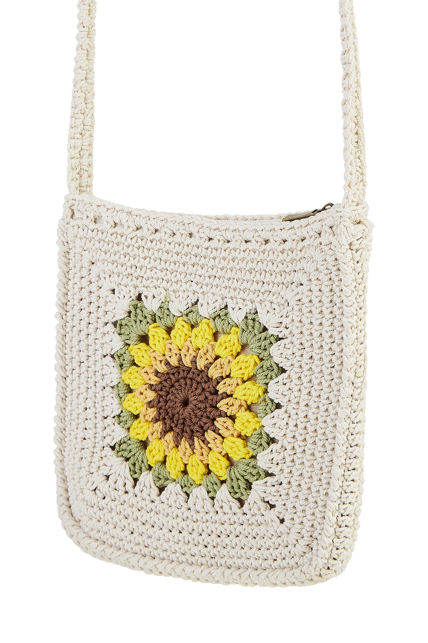 Handmade White Sunflower Crochet Bag