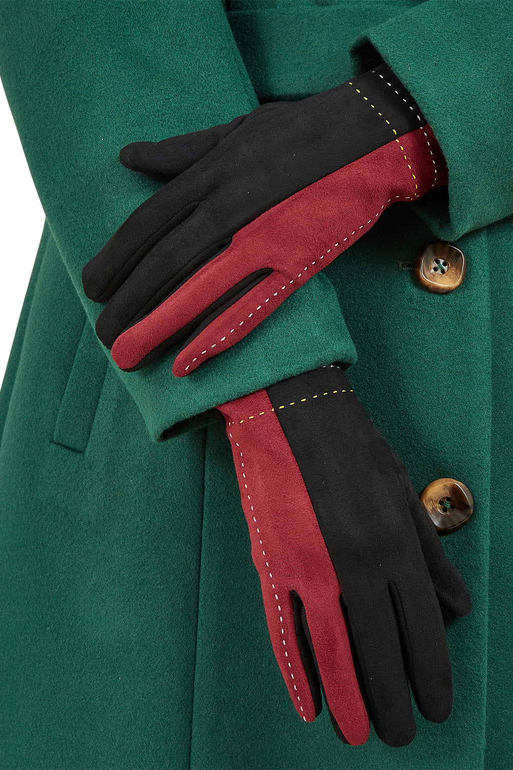 Black and Burgundy Suede Gloves
