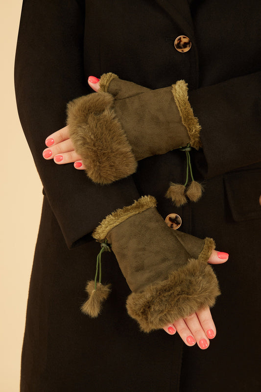 Green Fur Fingerless Mittens