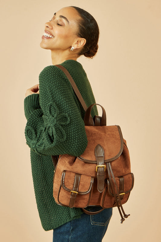 Tan Faux Suede Pocket Rucksack