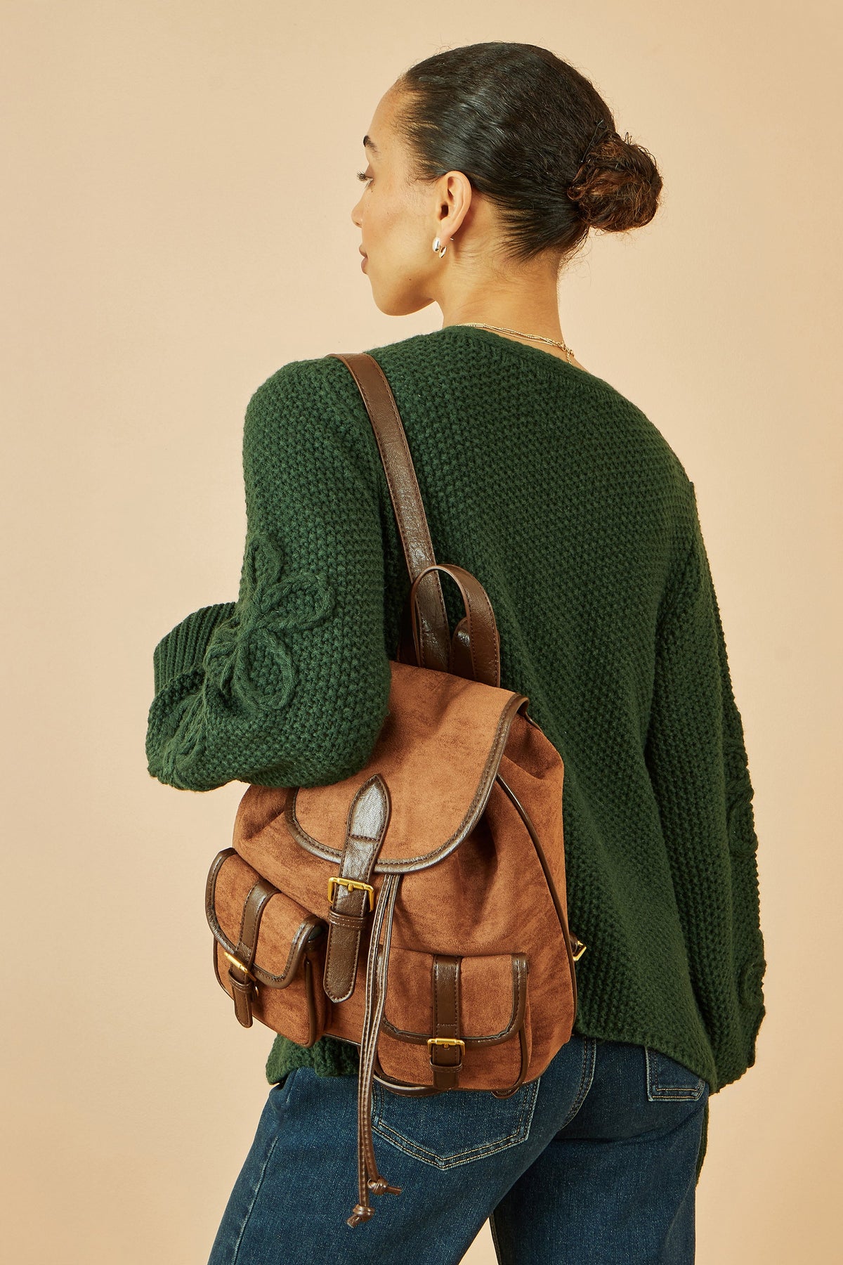 Tan Faux Suede Rucksack
