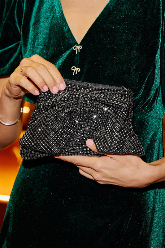 Black Rhinestone Bow Bag