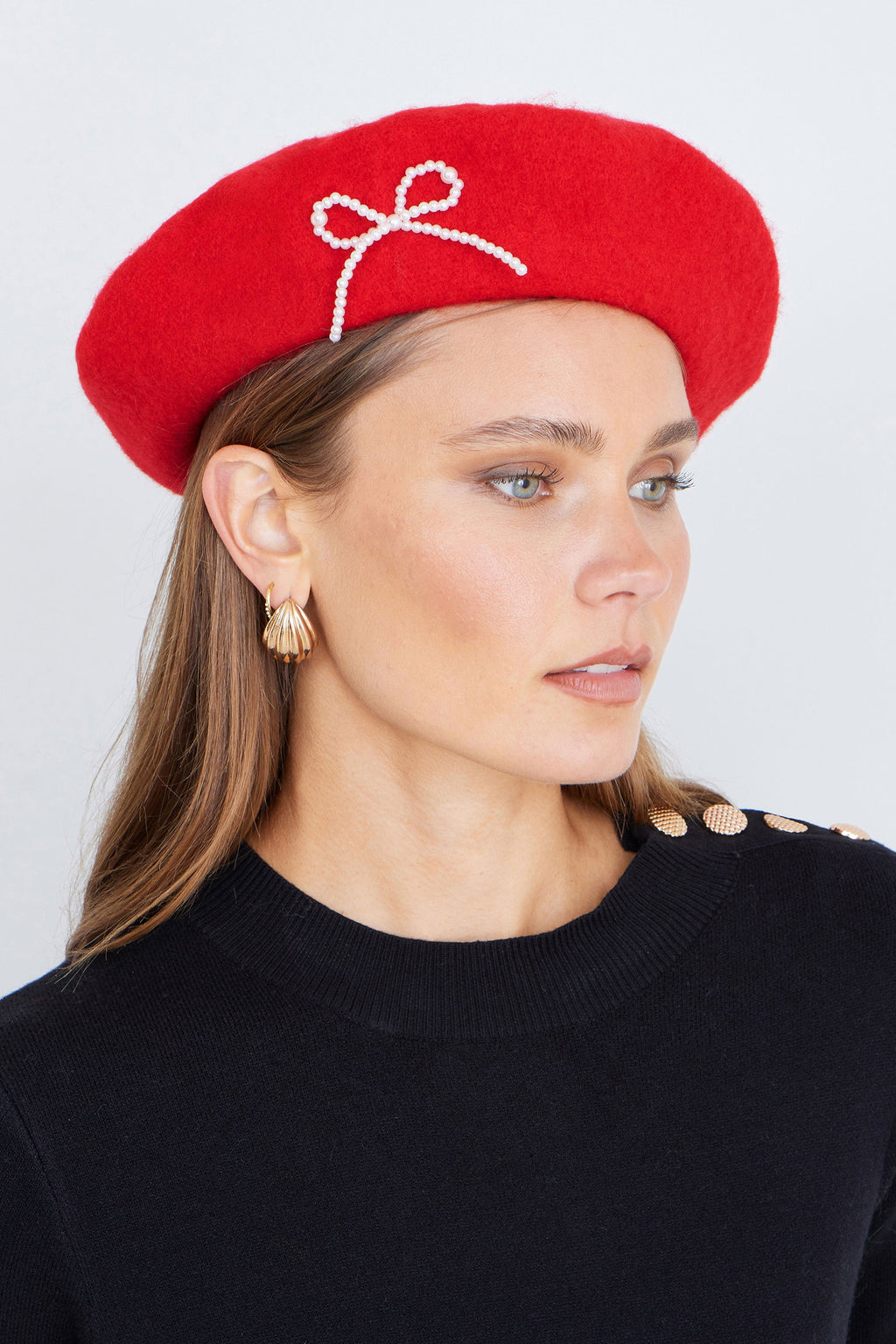 Red Pearl Bow Beret