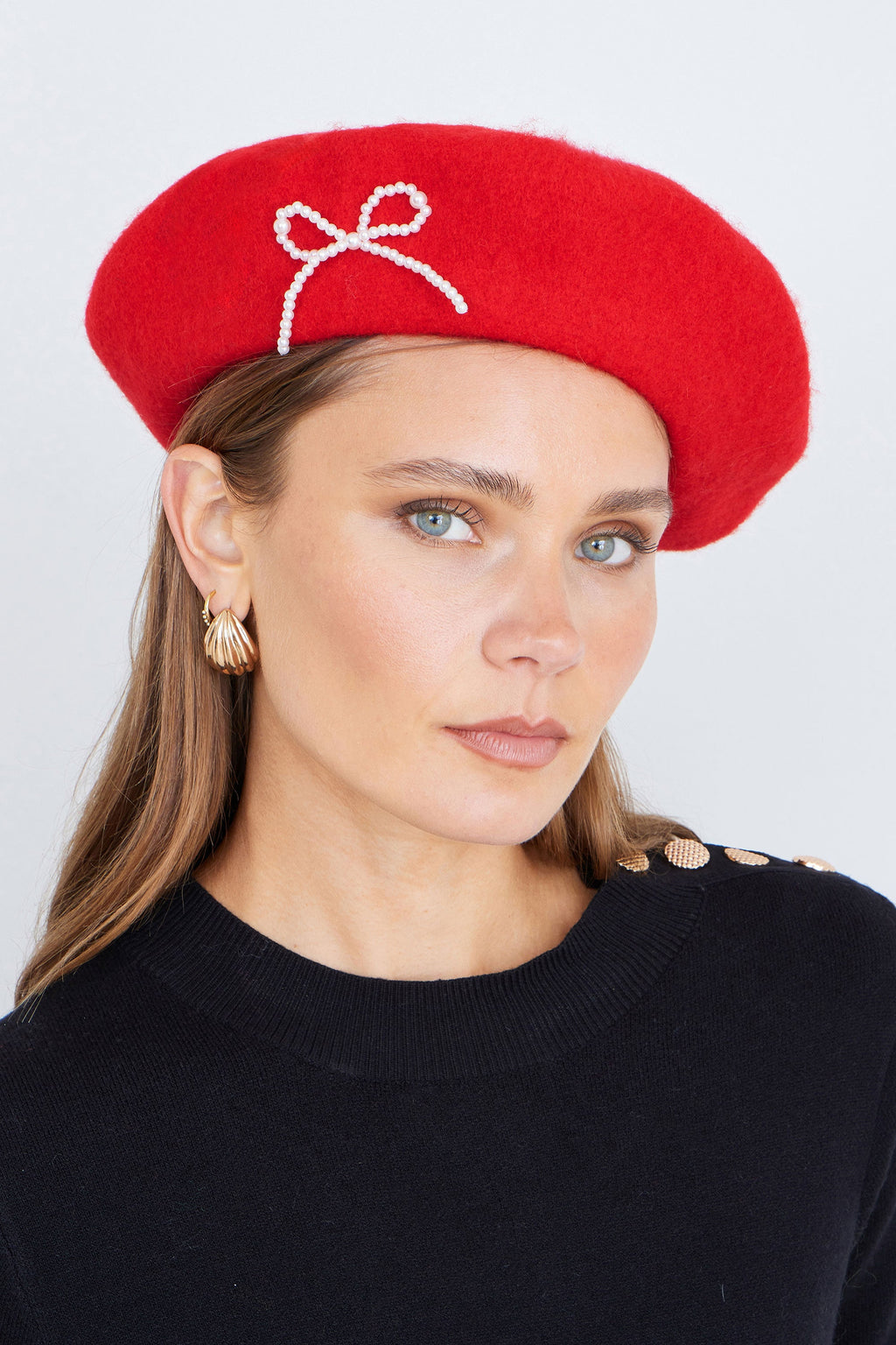 Red Pearl Bow Beret