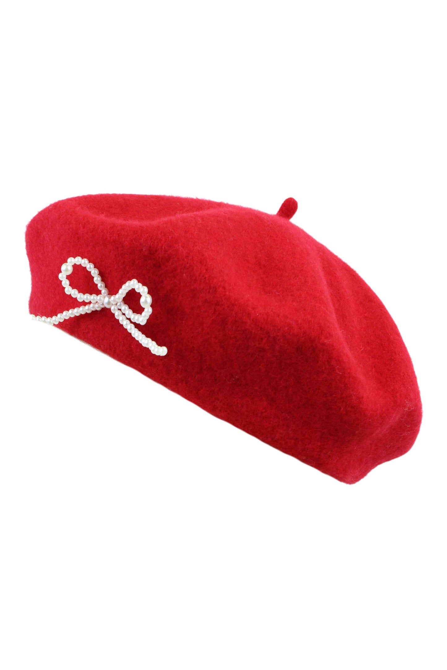 Red Pearl Bow Beret