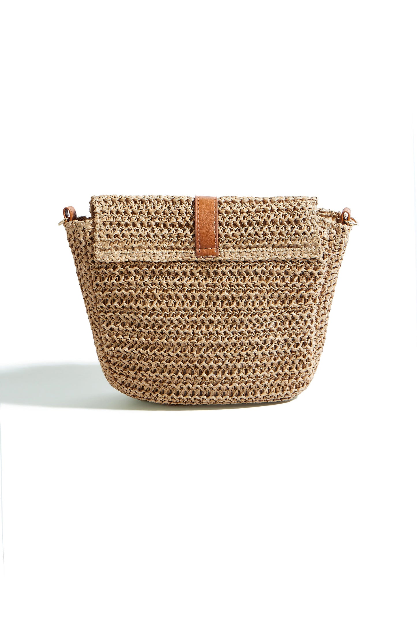 Brown Woven Rattan Handbag With Buckle