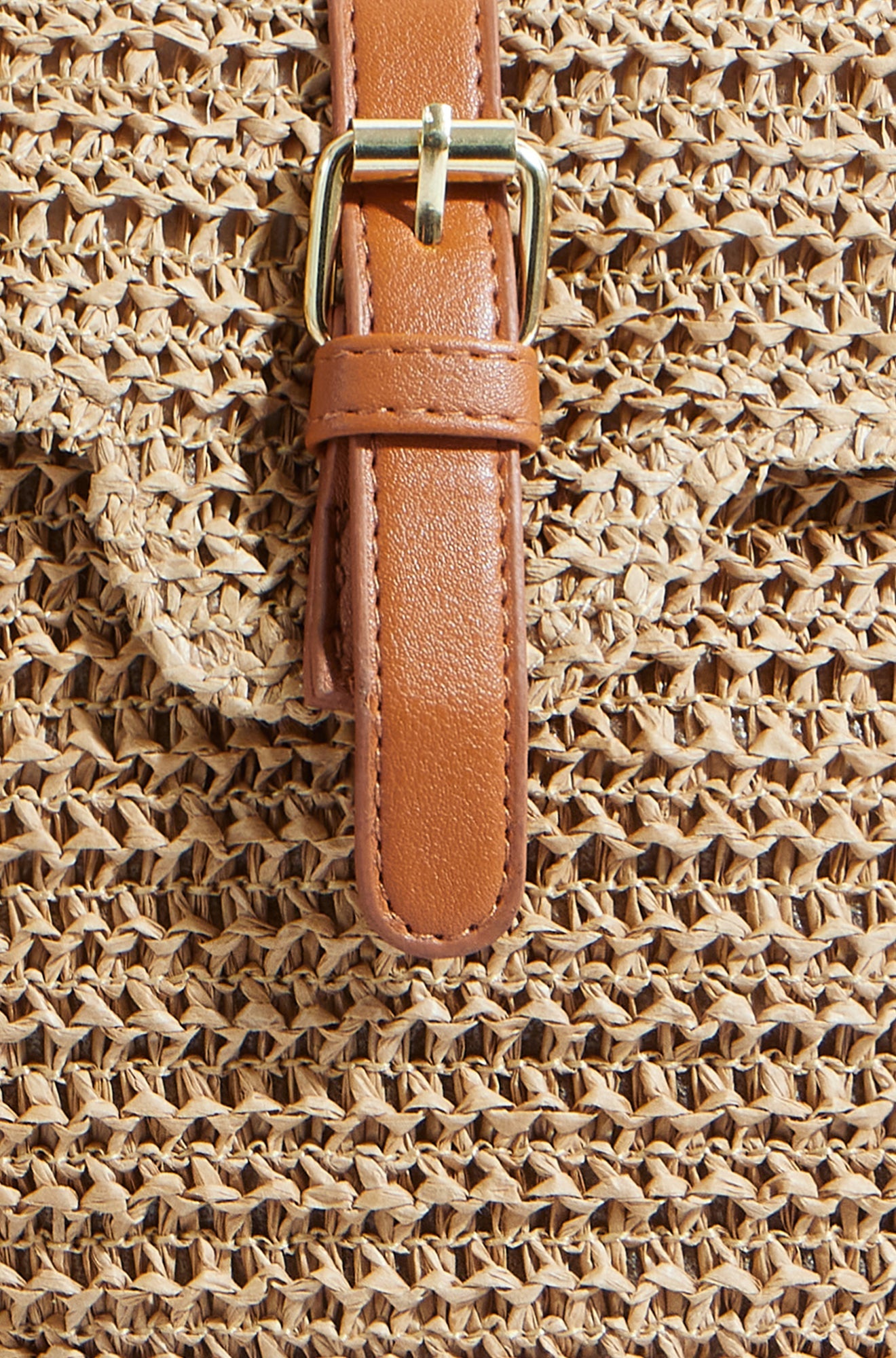 Brown Woven Rattan Handbag With Buckle