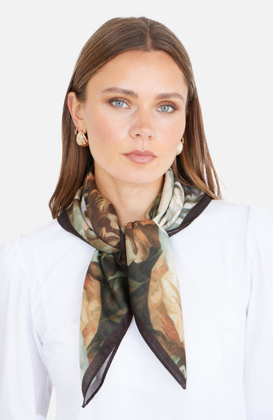 Brown Viscose Autumnal Floral Scarf