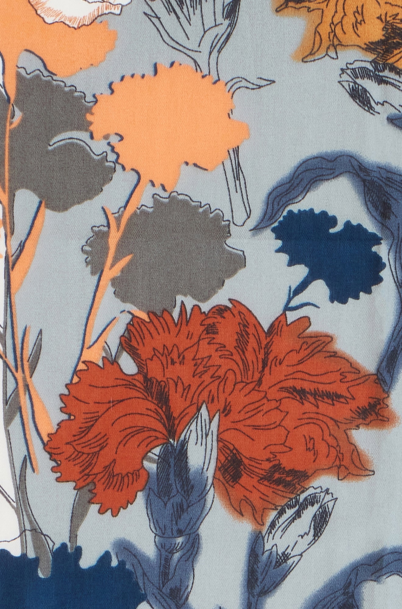 Blue Viscose Placement Floral Scarf