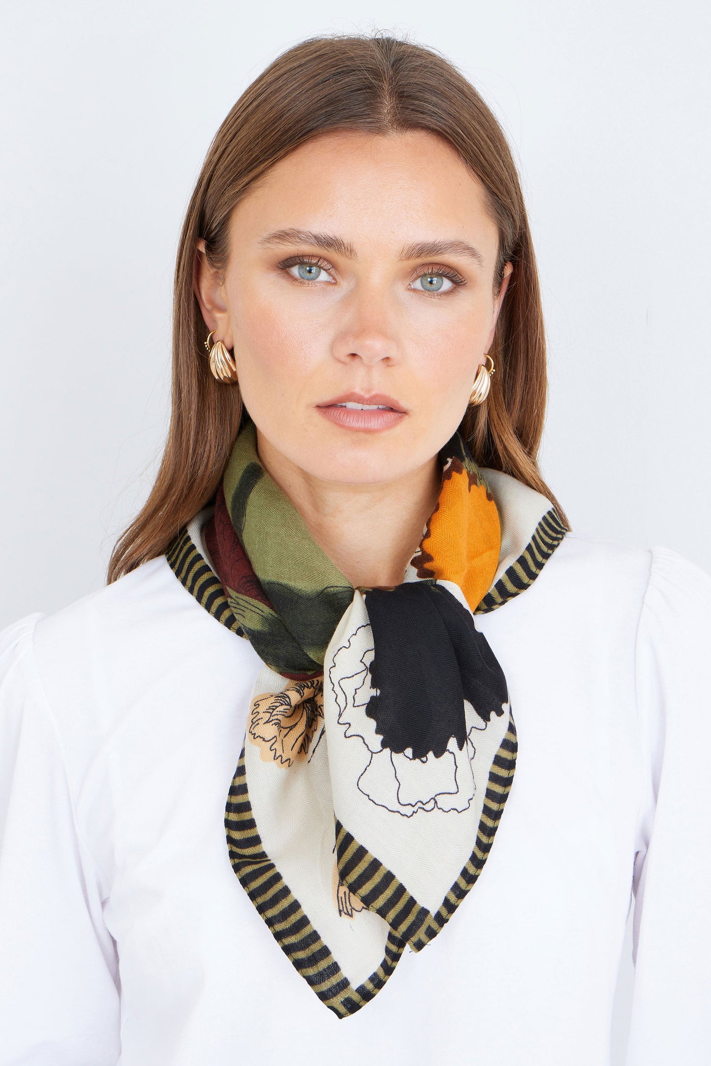 Green Viscose Placement Floral Scarf