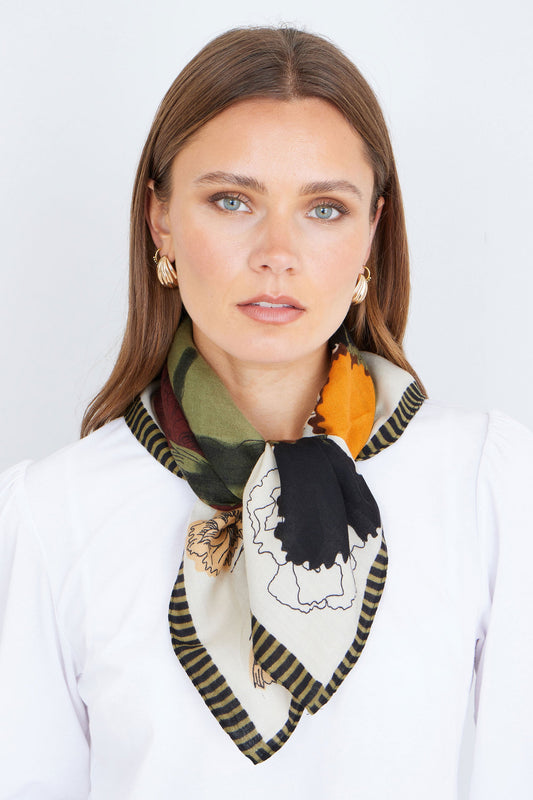 Green Viscose Placement Floral Scarf