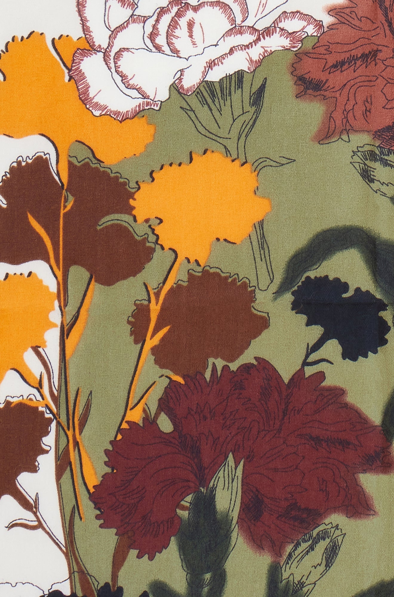 Green Viscose Placement Floral Scarf