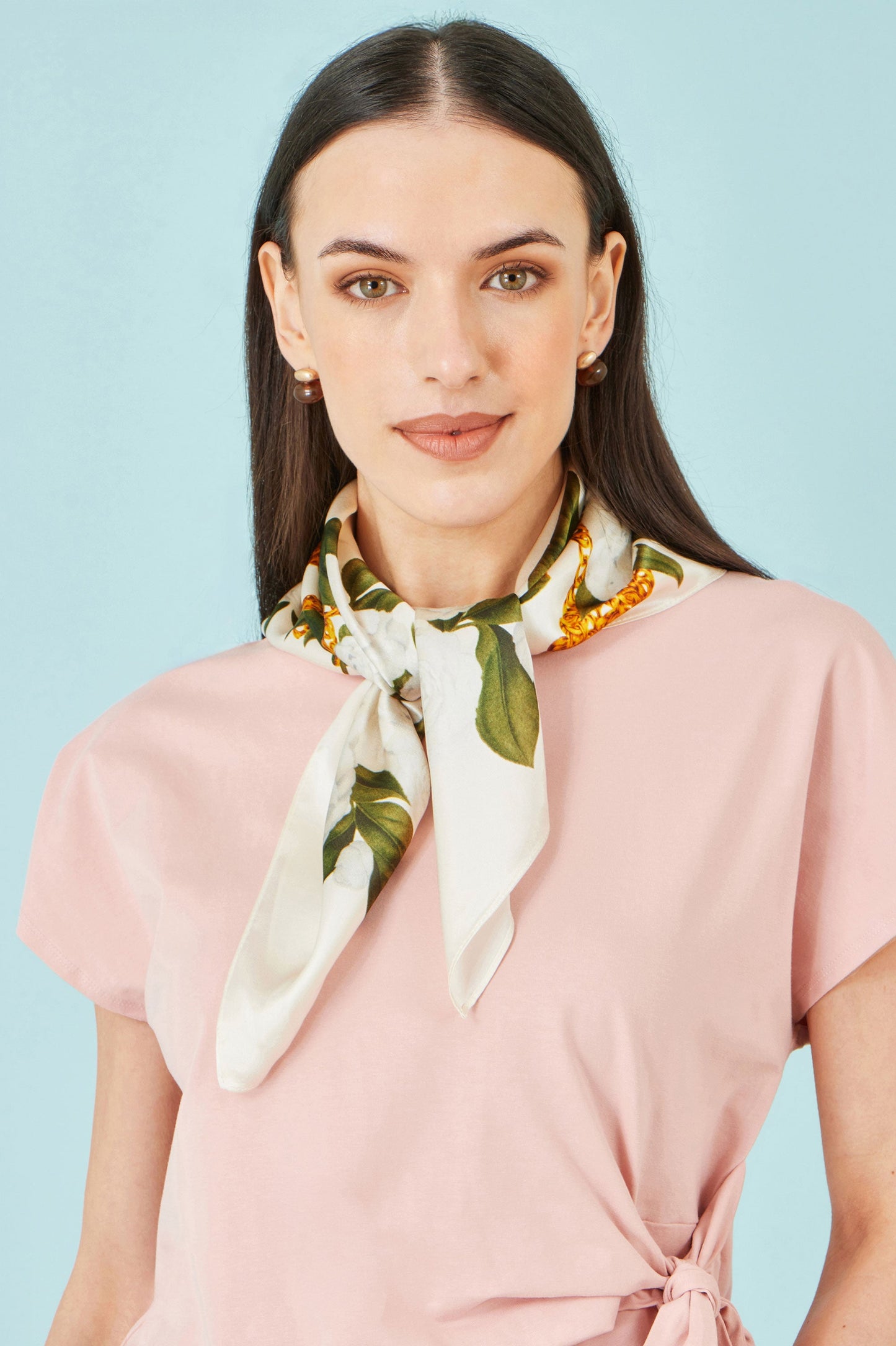 Ivory 100% Silk Botanical Rose Print Scarf