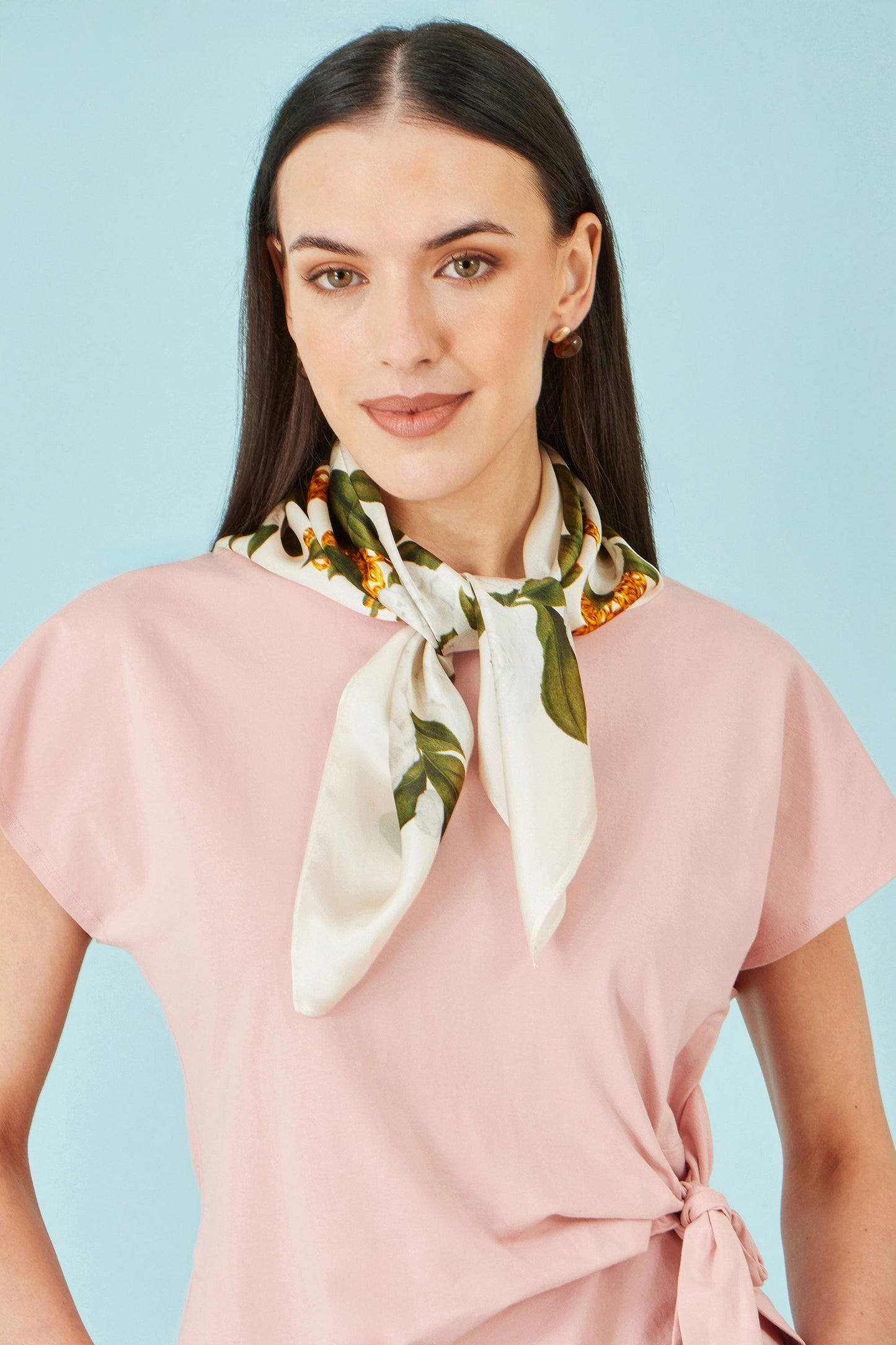 Ivory 100% Silk Botanical Rose Print Scarf