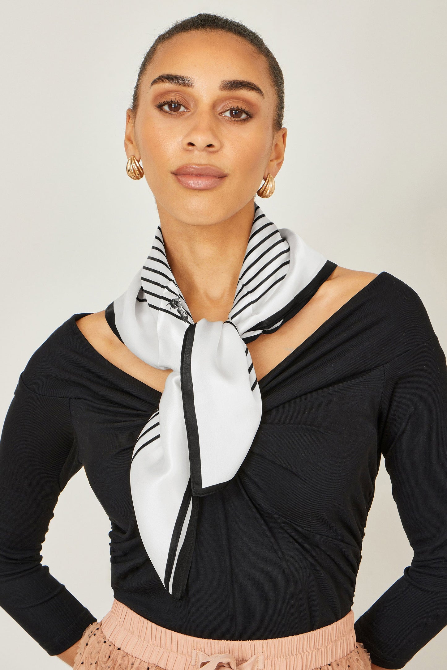 Ivory 100% Silk Butterfly Stripe Scarf