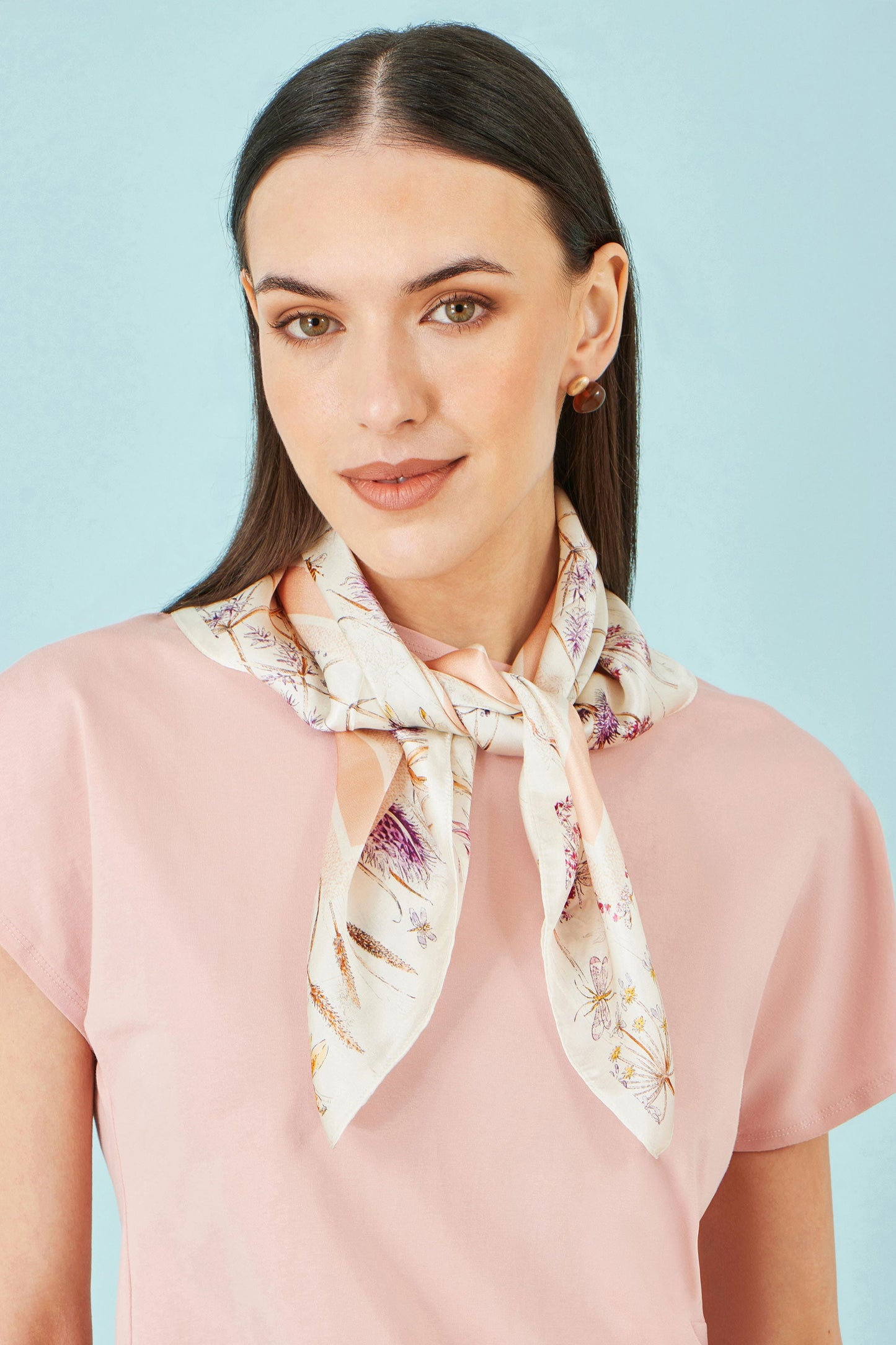Ivory 100% Silk Delicate Floral Print Scarf