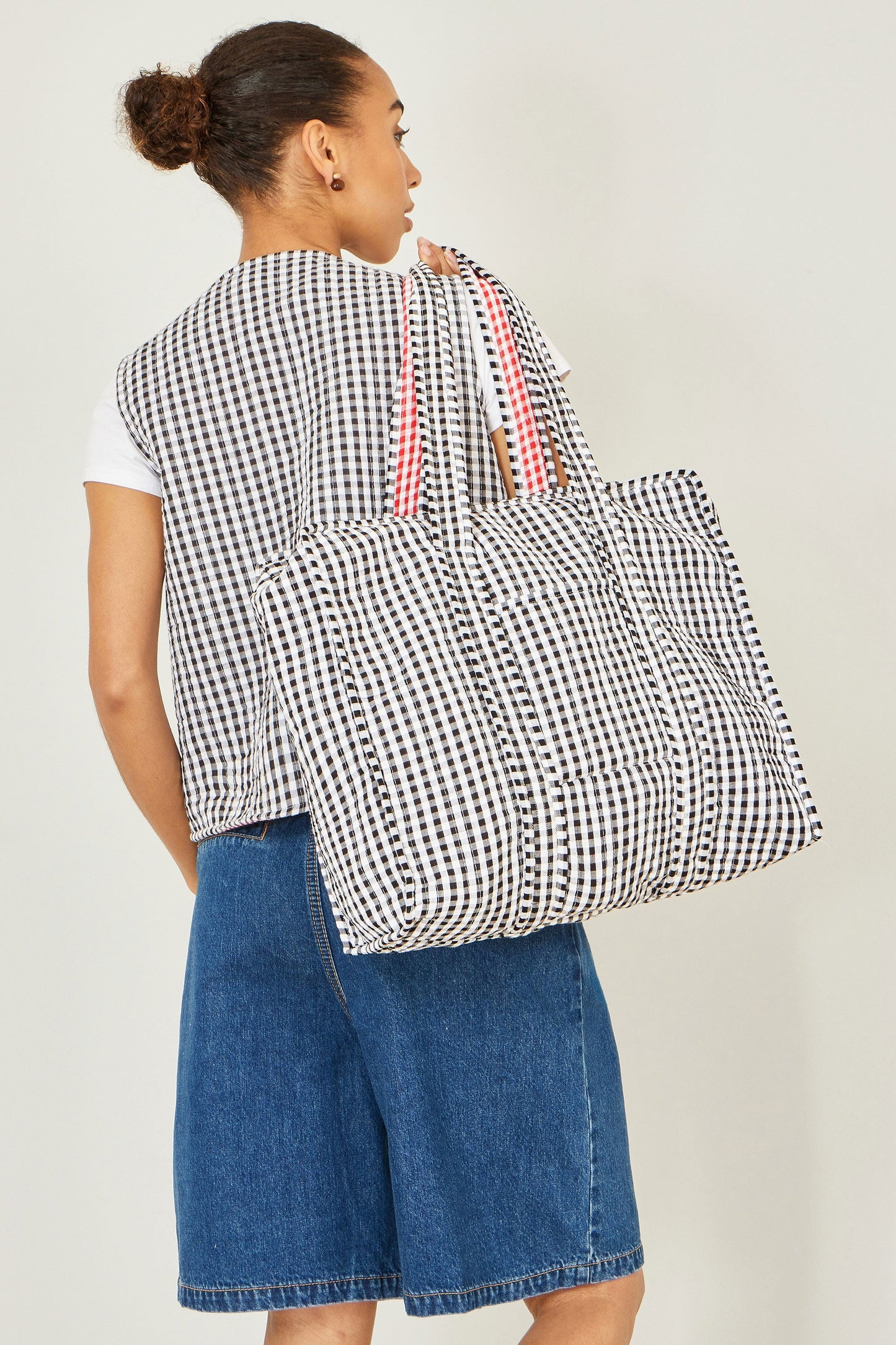 Black Gingham Quilted Shopper Bag