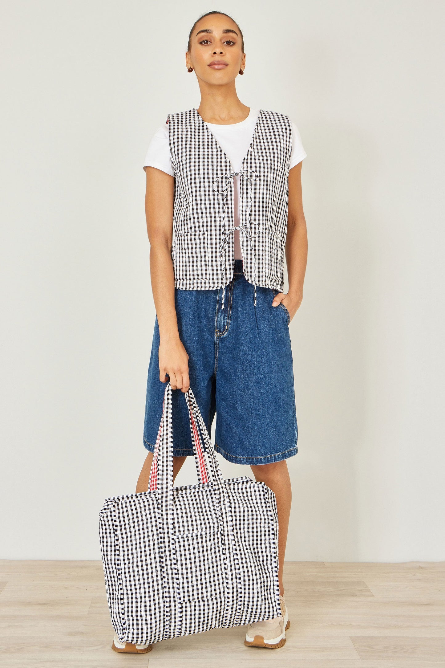 Black Gingham Quilted Shopper Bag