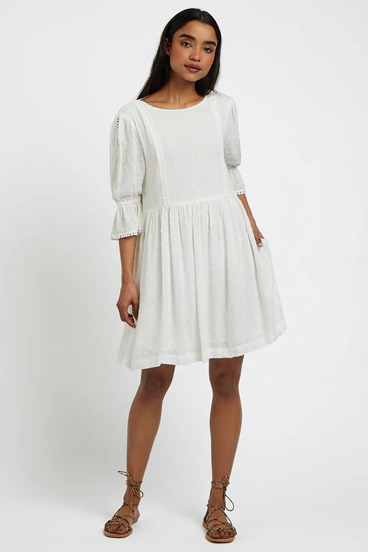 White Square Back 3/4 Sleeve Summer Mini Dress