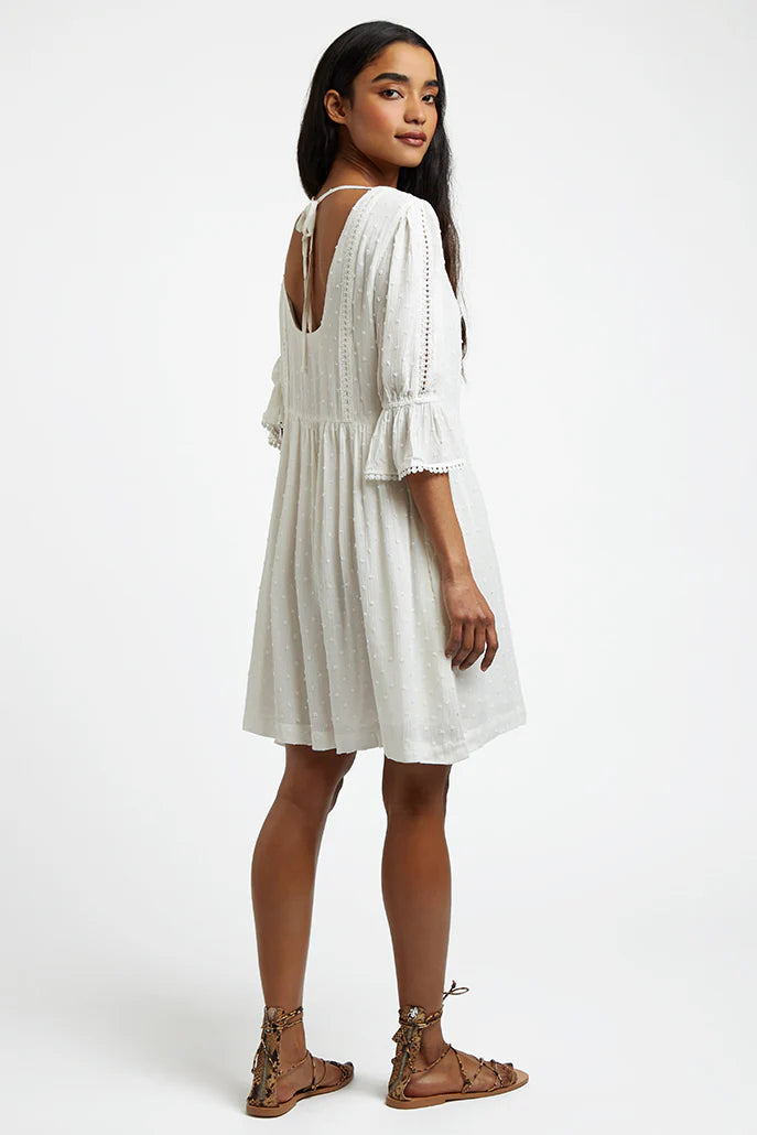 White Square Back 3/4 Sleeve Summer Mini Dress