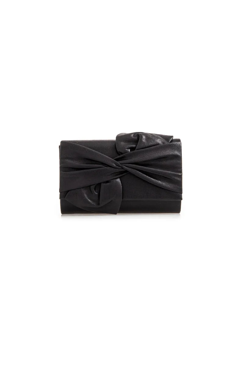 Metallic Black Evening Clutch Bag with Bow Detail