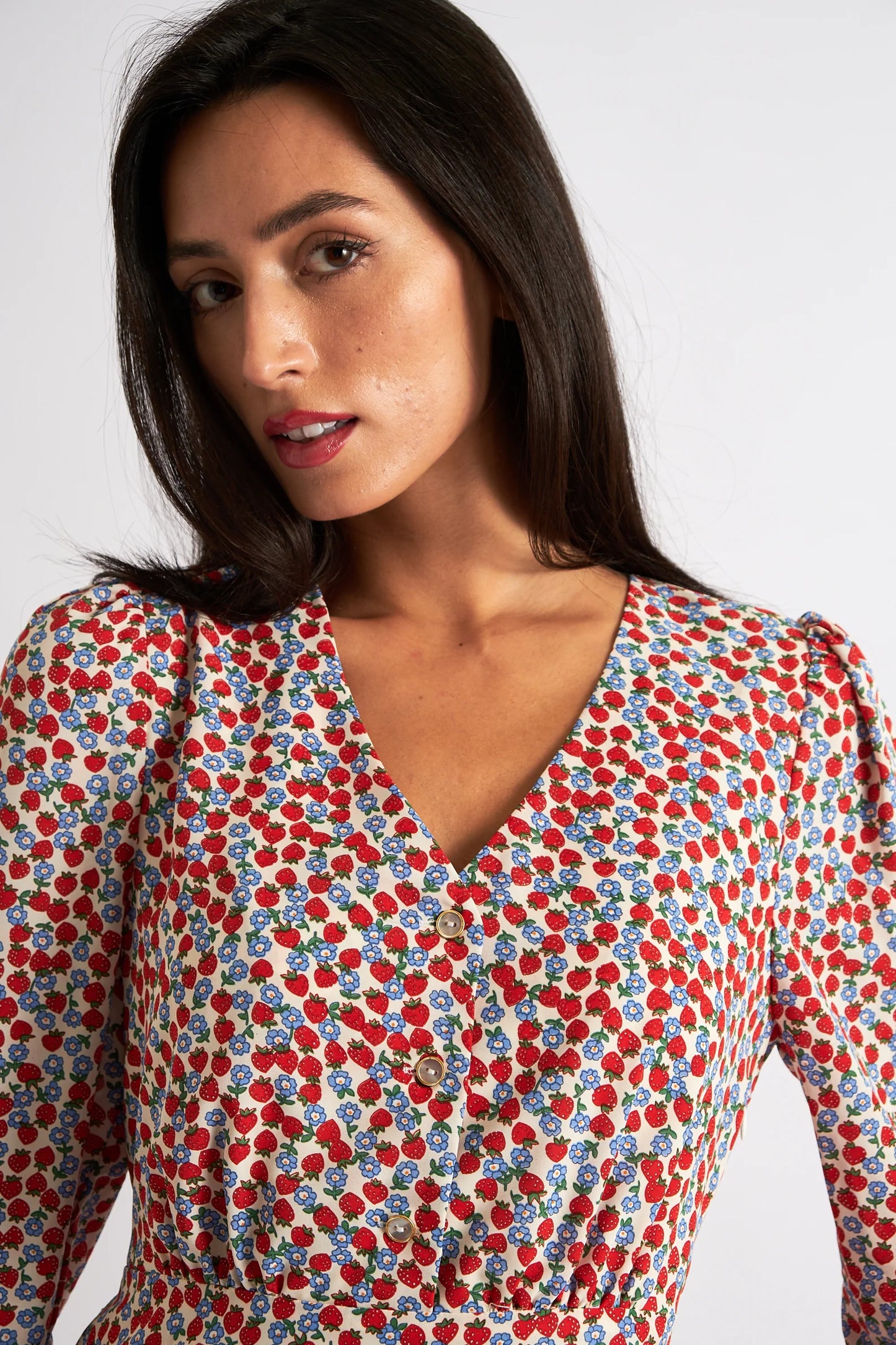 Strawberry Fields Print Midi Dress