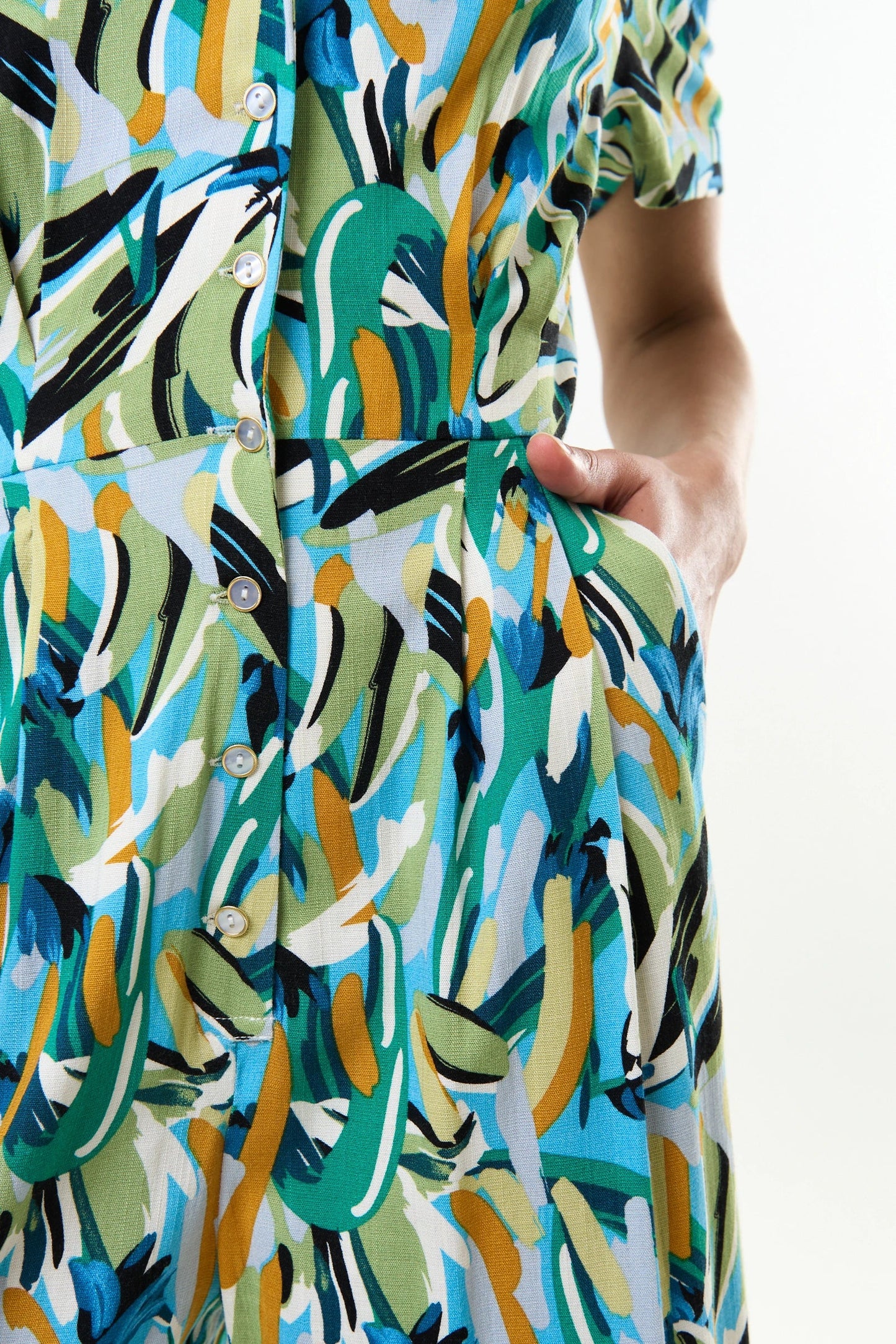 Brushstroke Print V-neck Jumpsuit